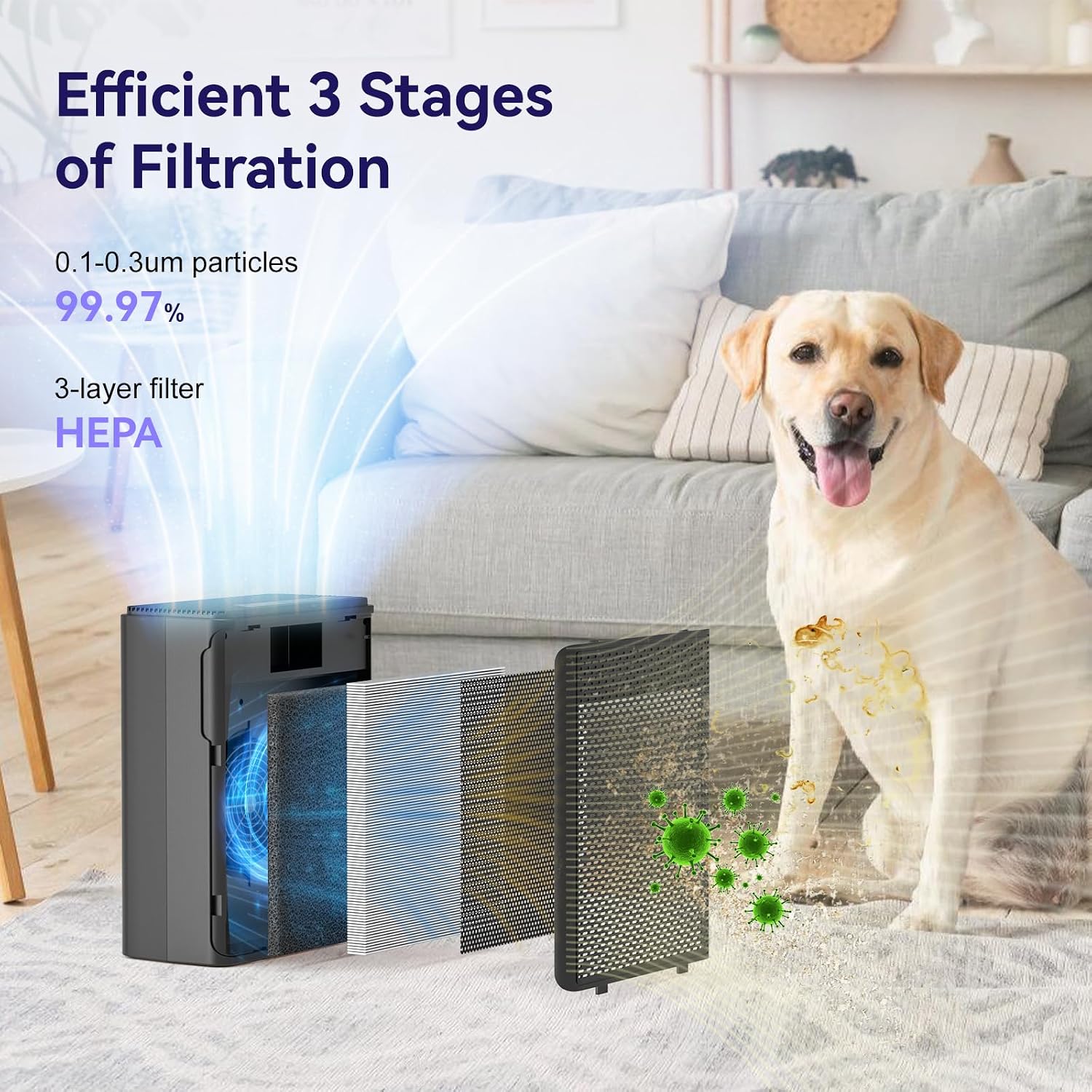 Air Purifiers for Home Pets Covers Up to 1500 Sq Ft,H13 Hepa Filter with Washable Pre-Filter,Pet Hair Dander Smoke