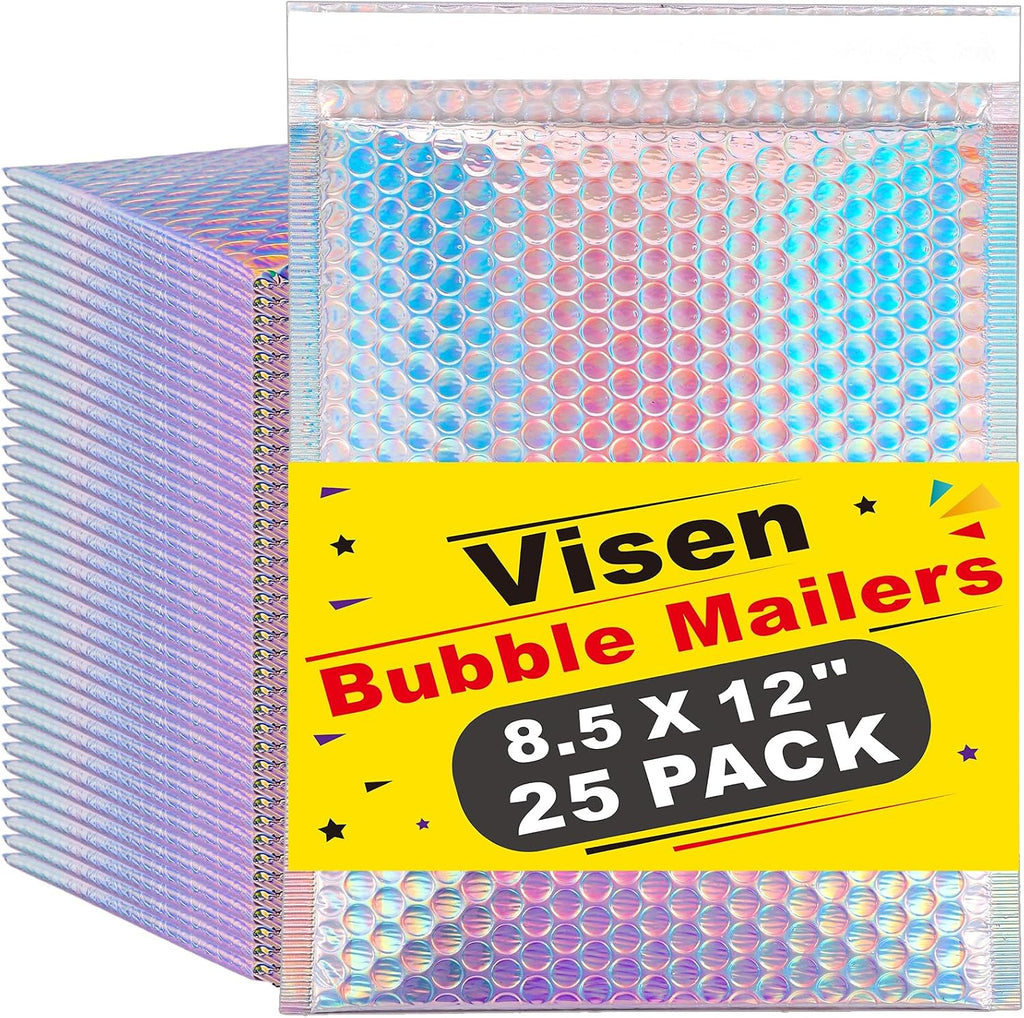 25 Pcs Holographic Bubble Mailers,Metallic Bubble Mailers,8.5 x 12 In