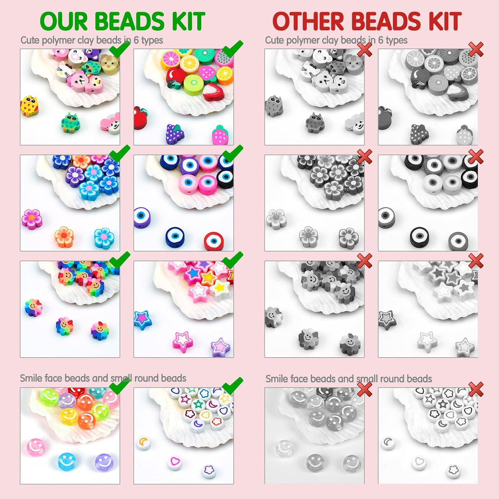 Bracelet Making Kit, Beads for Bracelets Making Pony, Kandi, Polymer Clay, Smile Face & Letter Beads for Jewelry