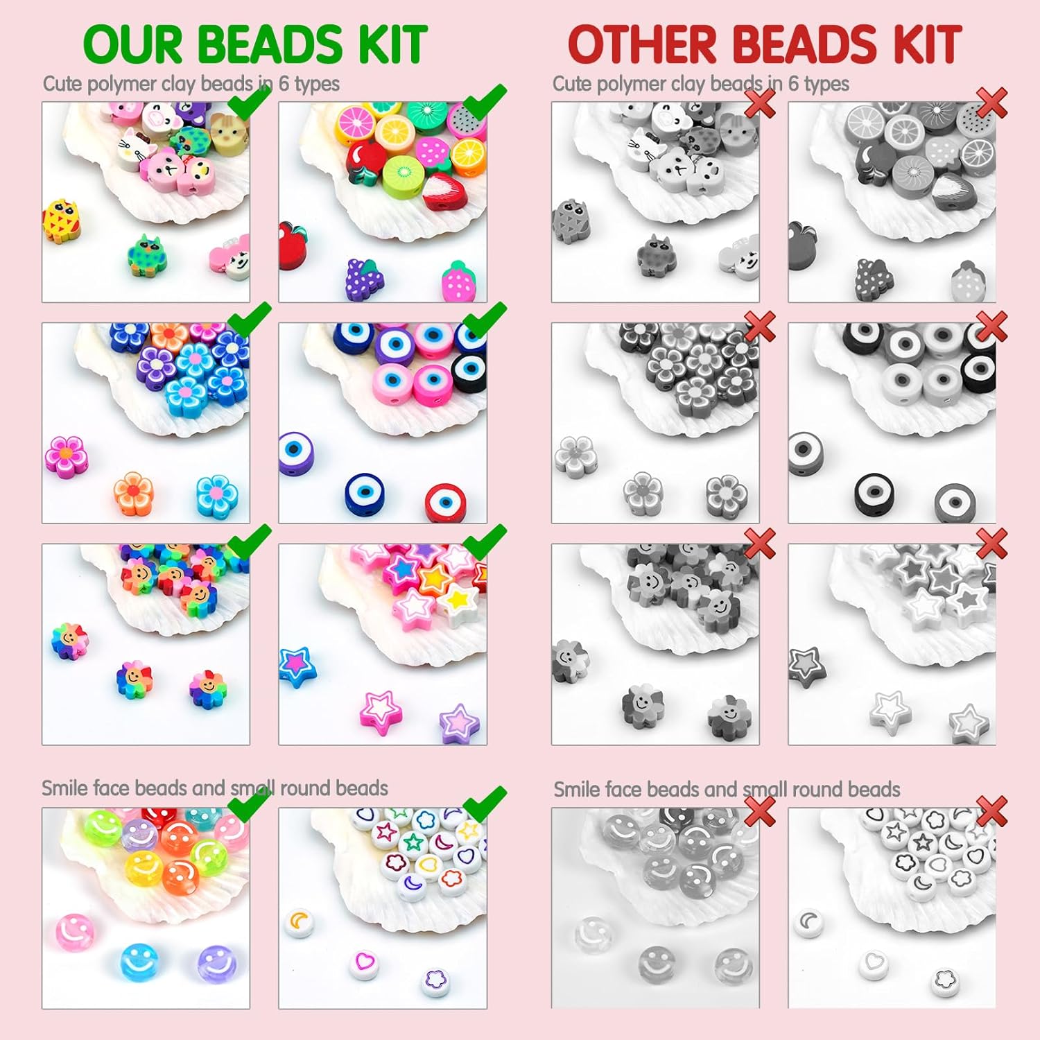 Bracelet Making Kit, Beads for Bracelets Making Pony, Kandi, Polymer Clay, Smile Face & Letter Beads for Jewelry