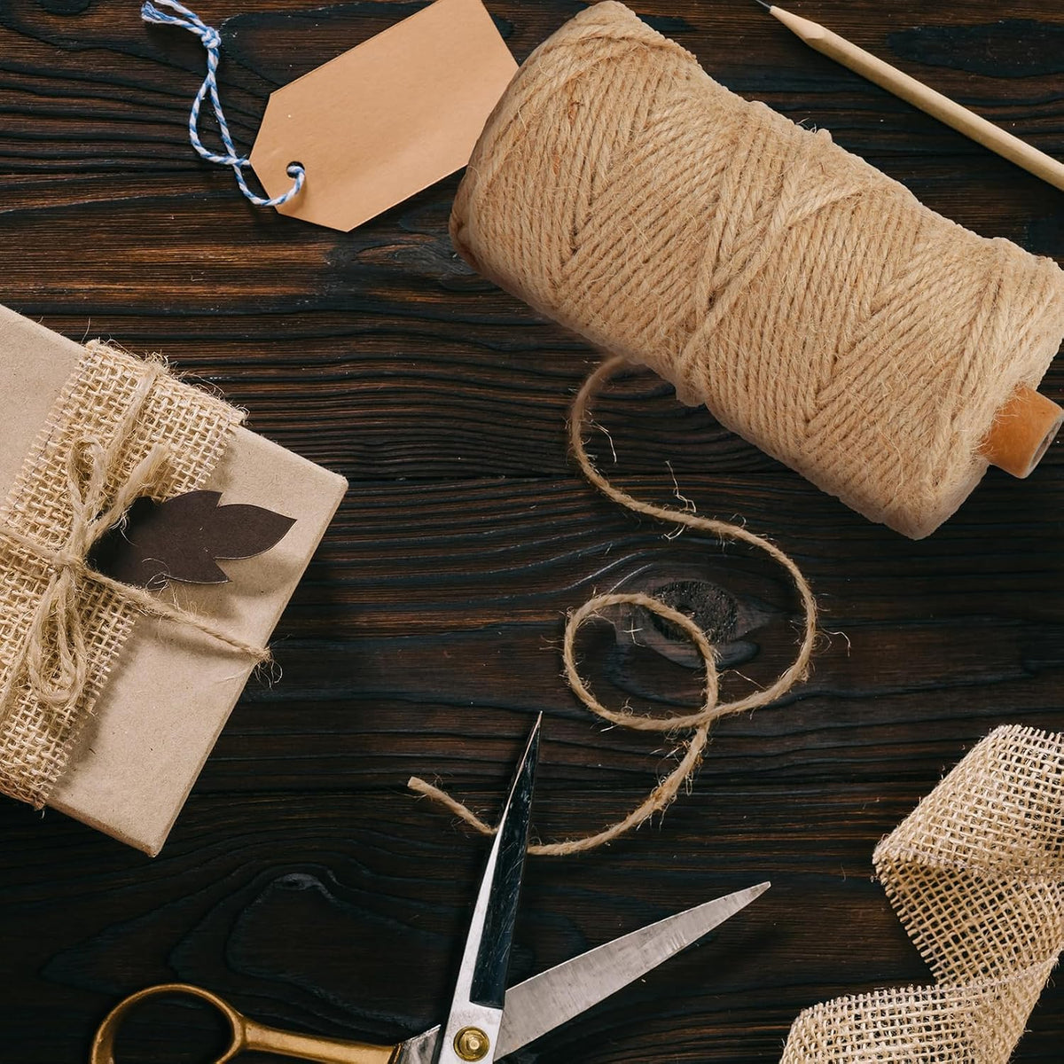 3-mm Thick Natural Jute Twine String, Gardening Brown Hemp Rope, 1000ft