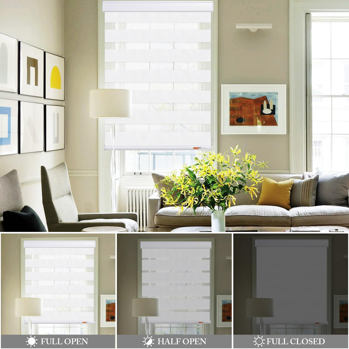 Zebra Blinds for Windows, White, 35 in (W) x 64 in (H)