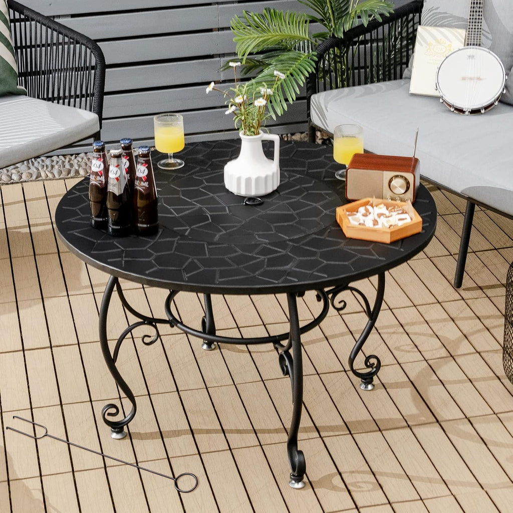 4-in-1 Fire Pit Table, 36" Outdoor Metal Round Dining Table