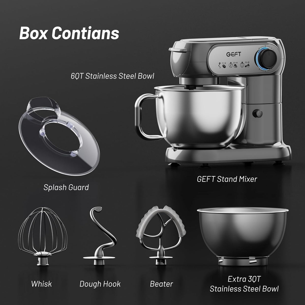 Stand Mixer, 3.5QT&6QT Bowls Mixers Kitchen Electric Stand Mixer Gray | 600W Tilt-Head Kitchen Mixer with Stainless