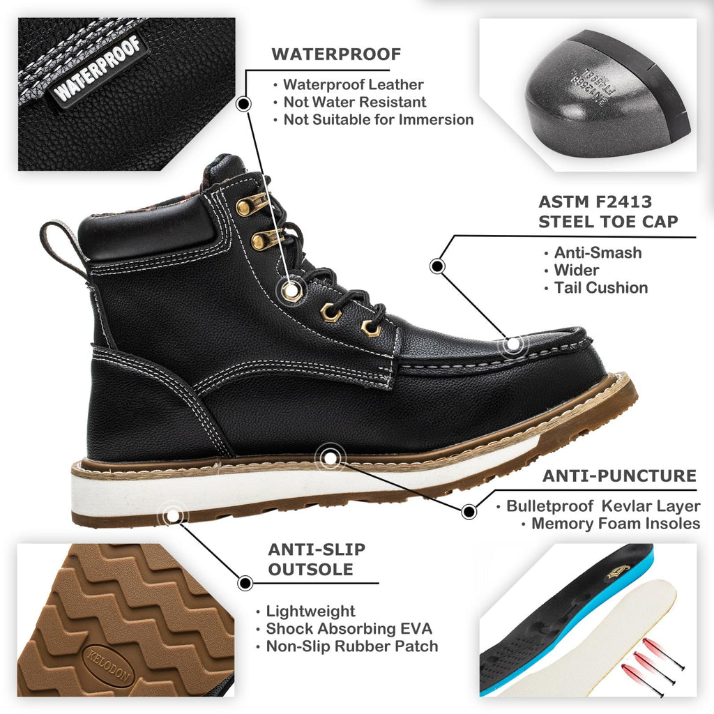Waterproof Steel Toe Boots For Men Safety Work Shoes,Black Size 11