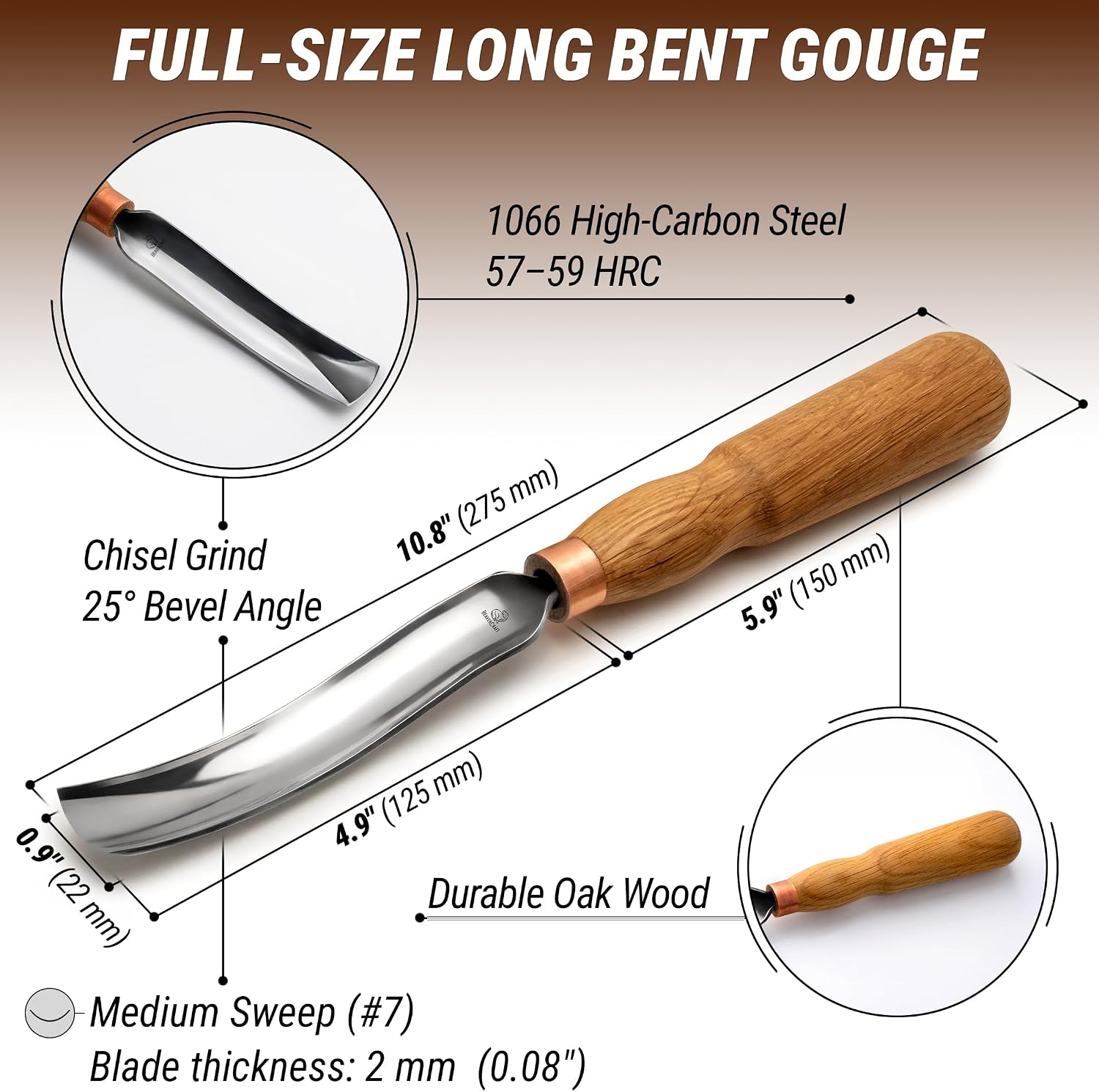 Wood Carving Gouge 7L/22 Spoon Carving Tools, Chisels - Bowl Gouge, Wood Curved Chisel - Whittling Spoon Knife