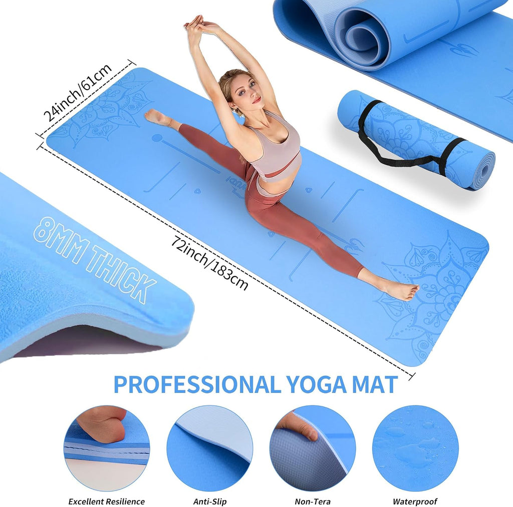 Yoga Mat Thick, 6 Fabric Resistance Bands, 2 Pack Yoga Blocks, Home Workout Equipment Essentials Starter Kit for