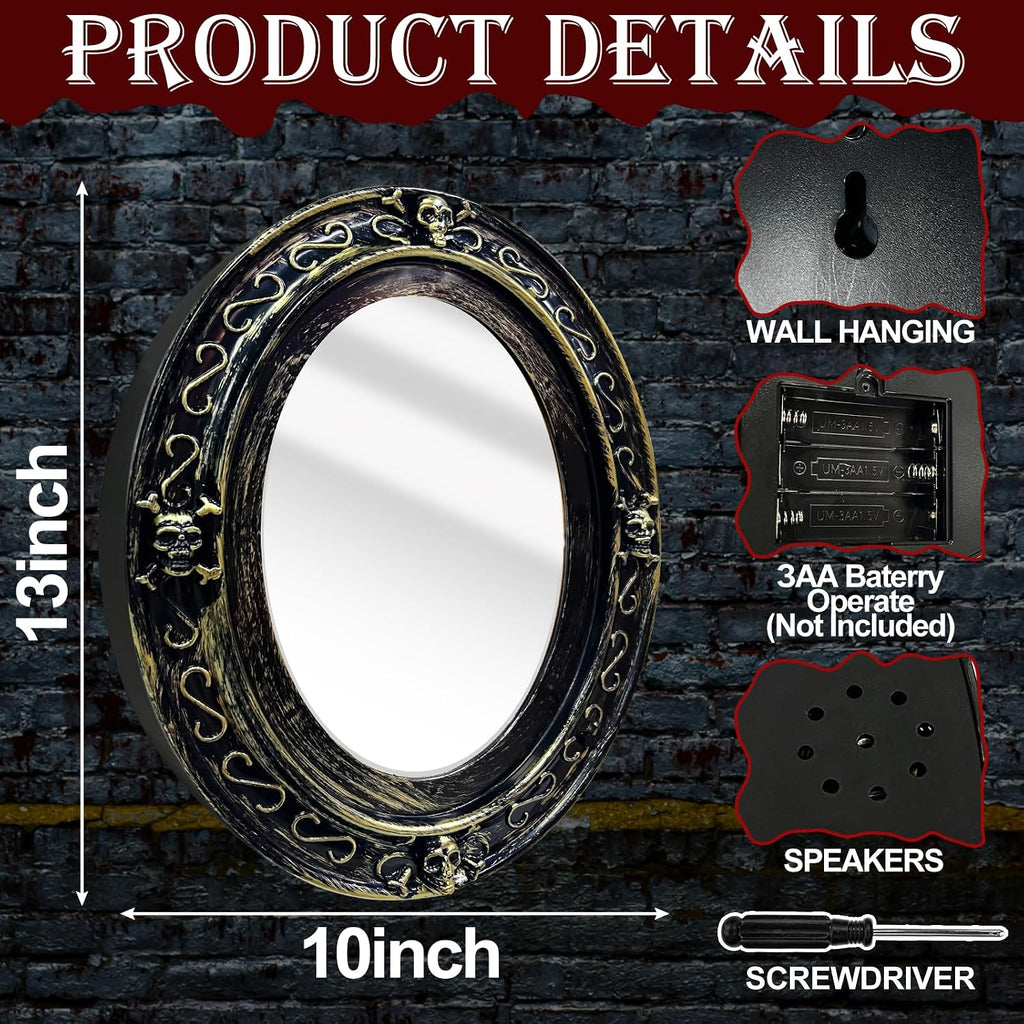 [ Motion Activated & Light Sensor Design ] Halloween Animatronic Talking Haunted Mirror with Creepy Sound and Light