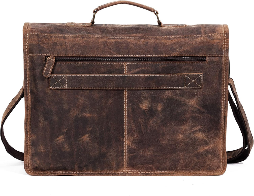 Leather briefcase 18 inch laptop messenger bag for men and women best satchel office bag