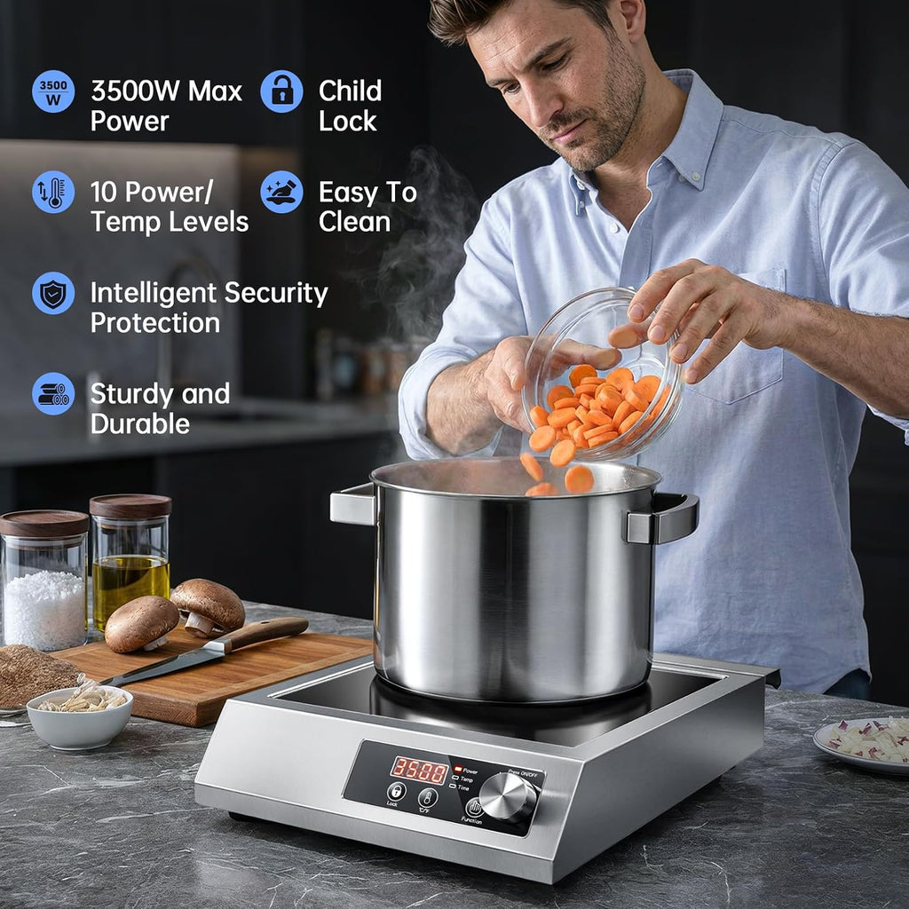 3500W Commercial Induction Cooktop with Knob and LCD