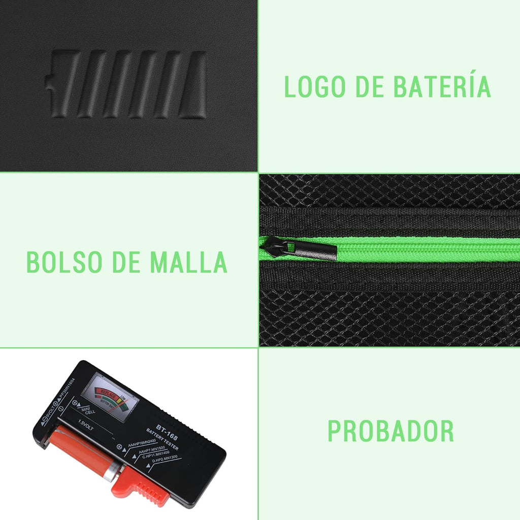 Battery Organizer Storage Case with Tester,88 Slot for AAA AA Button Cells | Mesh Pocket, Carrying Handle, Fireproof