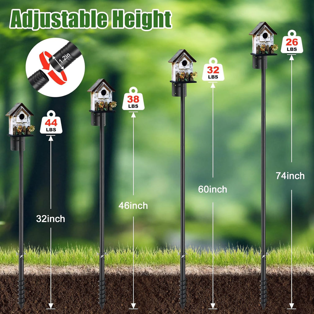 Bird Feeder Poles for Outdoors, Heavy Duty 60 Inch Birdhouse Stand Stake 1.2 Inch Diameter Metal Bird Mounting Pole