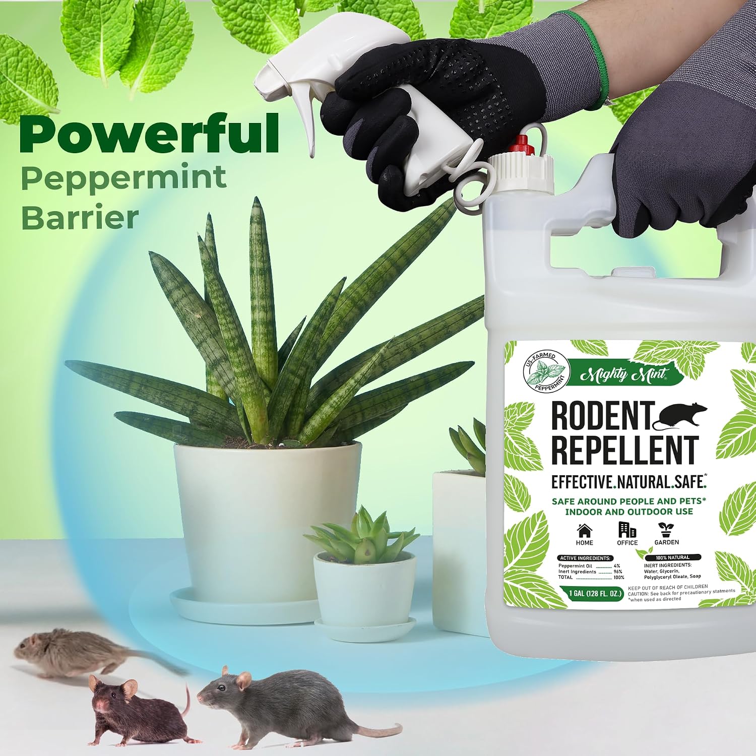 Peppermint Oil Rodent Repellent Spray, 1 Gallon (128 oz) | Natural Indoor & Outdoor Control for Mice and Rats