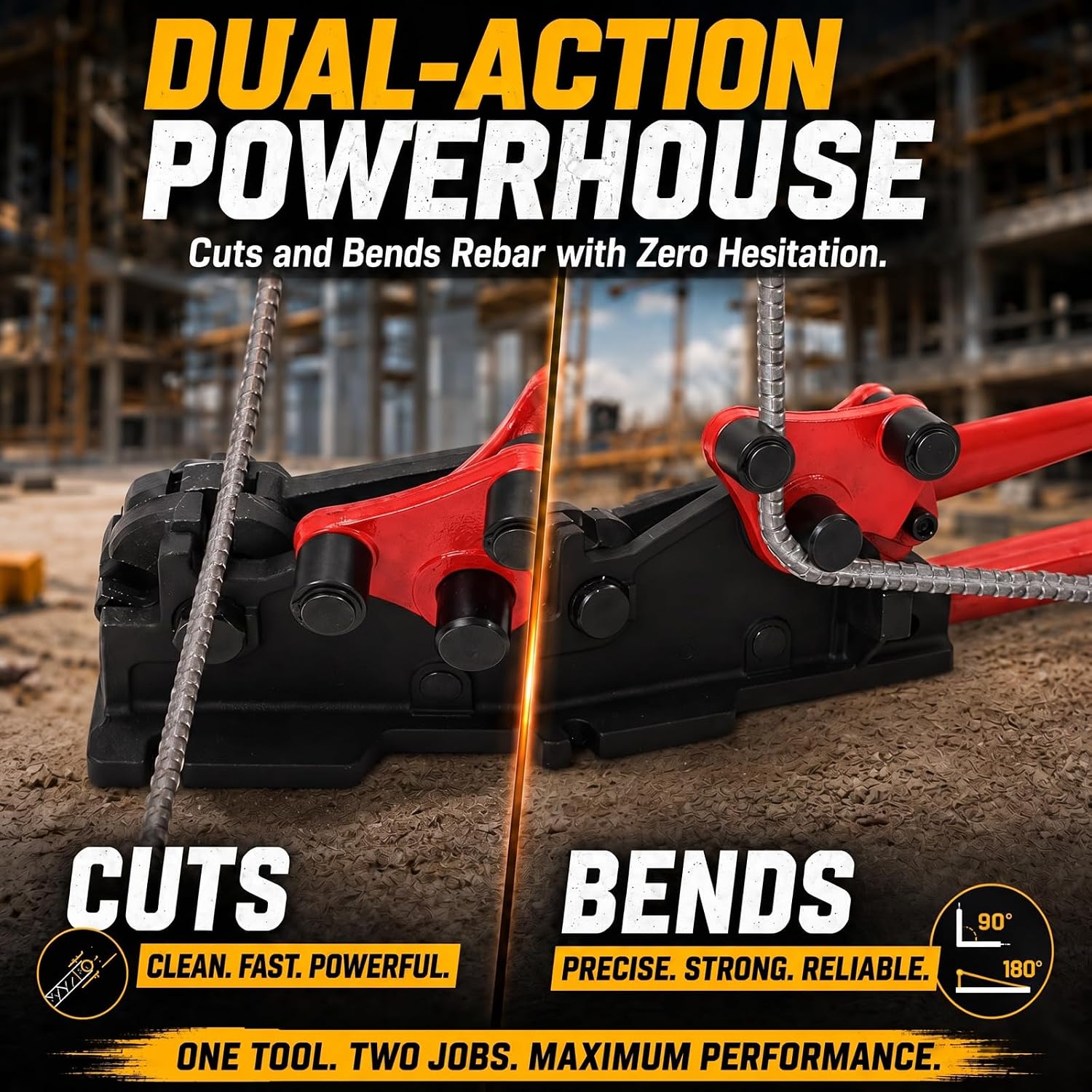 Rebar Bender & Cutter 2 in 1 Rod Bender Metal Bending Tool Manual Effortlessly Cut and Bend Rebar up to 5/8" Bending