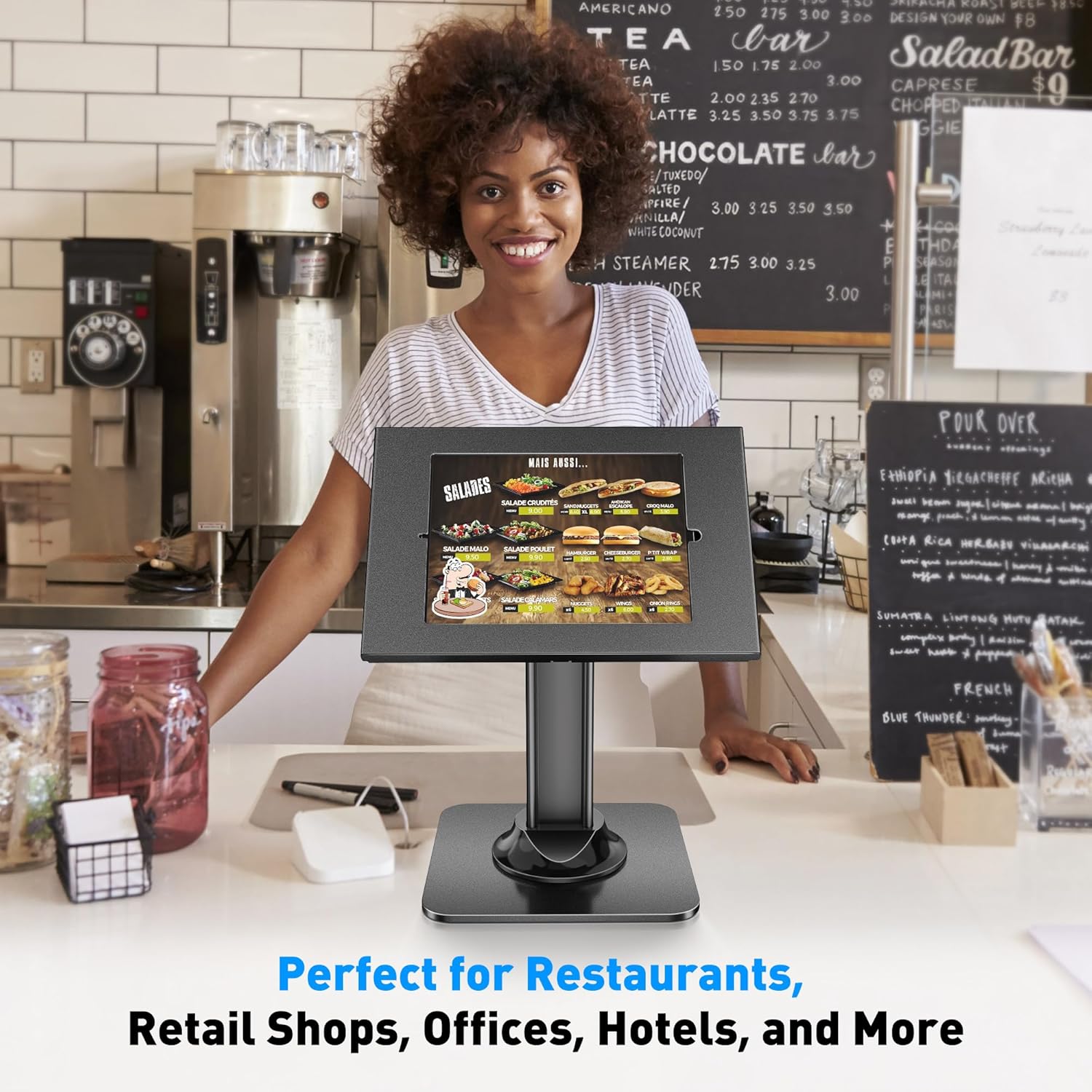 Anti-Theft iPad Kiosk Stand – POS iPad Security Stand & Locking Tablet Holder – Heavy Duty Base, 360° Swivel, 75°