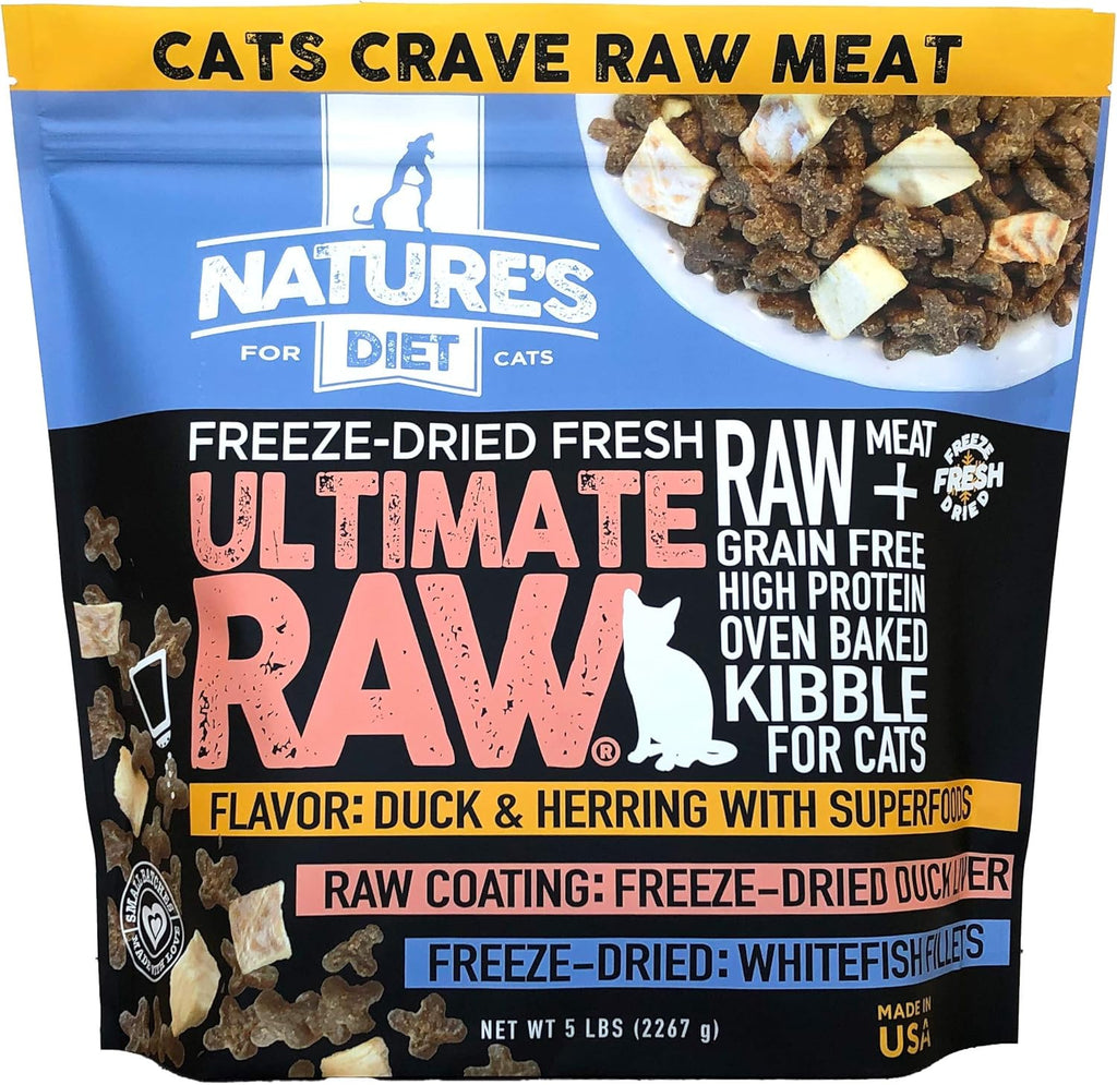 Ultimate Raw : Cat Kibble with Freeze-Dried Raw Whitefish, Duck Liver, Bone Broth, Herring & Superfoods
