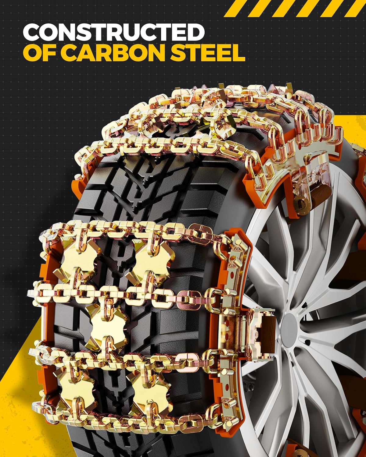Snow Tire Chains for Car/SUV/Pickup, Adjustable Universal Emergency Alloy Steel Snow Chains for Off-road SUV Car