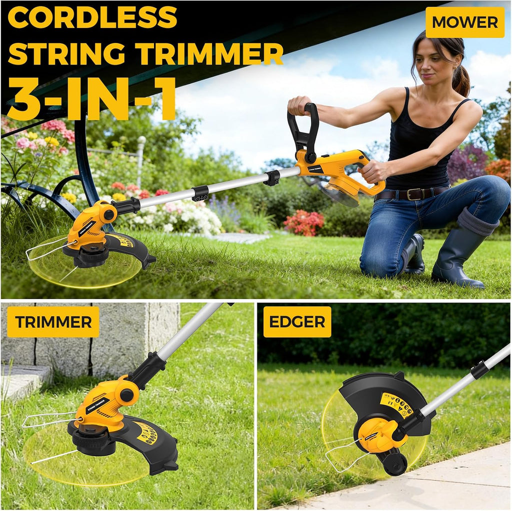 Cordless String Trimmer Compatible with Dewalt 20V MAX Battery (Tool Only) | 12" 3 in 1 Lawn Edger with 8 Spare