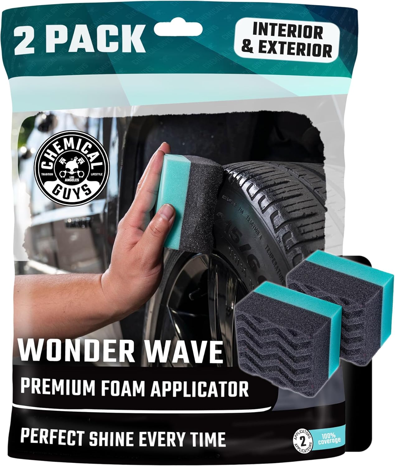 Wonder Wave Durafoam Tire Shine Applicator Foam Pads, 2 Pack | Contoured Durafoam pads hug tire sidewalls for even