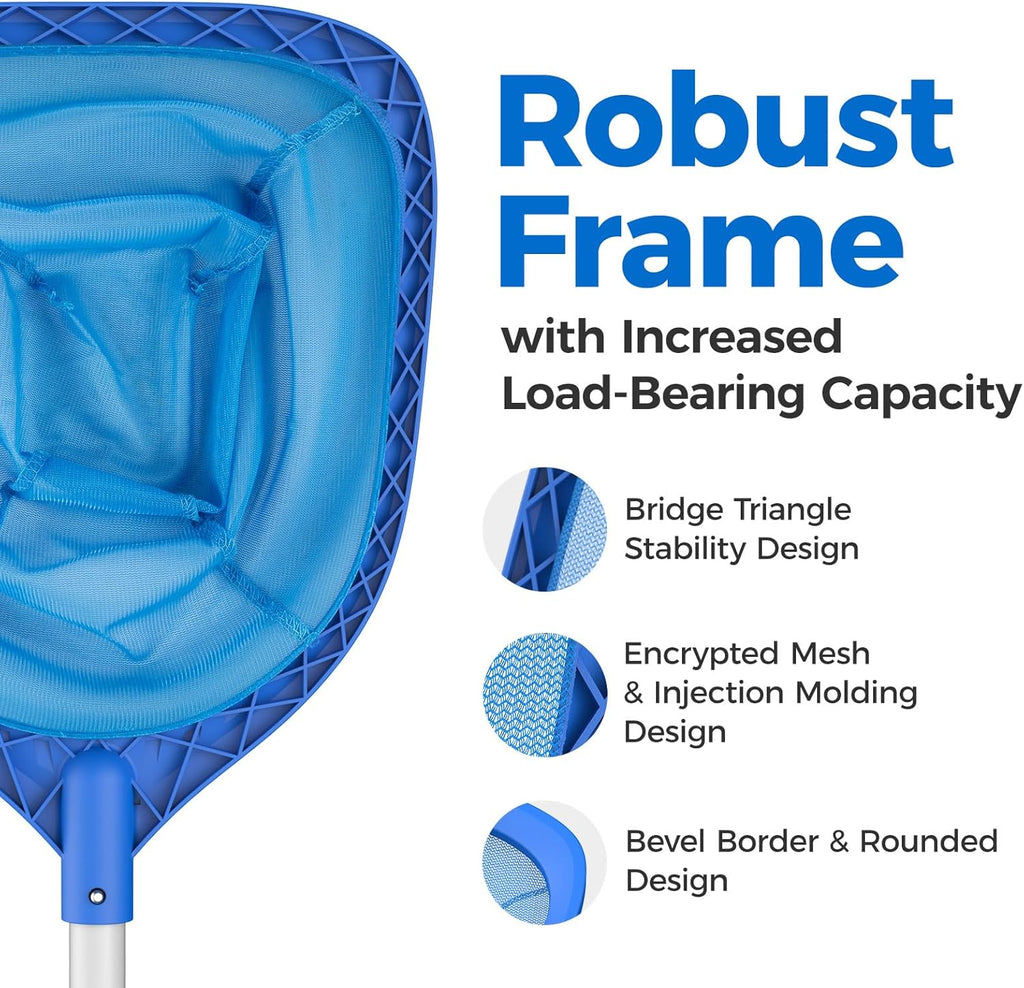 Swimming Pool Skimmer Net 26.8 inches, Leaf Rake Net with Fine Aluminum Pole for Fast Cleaning Ponds, Hot Tub, and