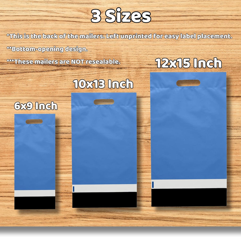 Blue Poly Mailers with Handle, 10x13, 100 Pack, Packaging Bags
