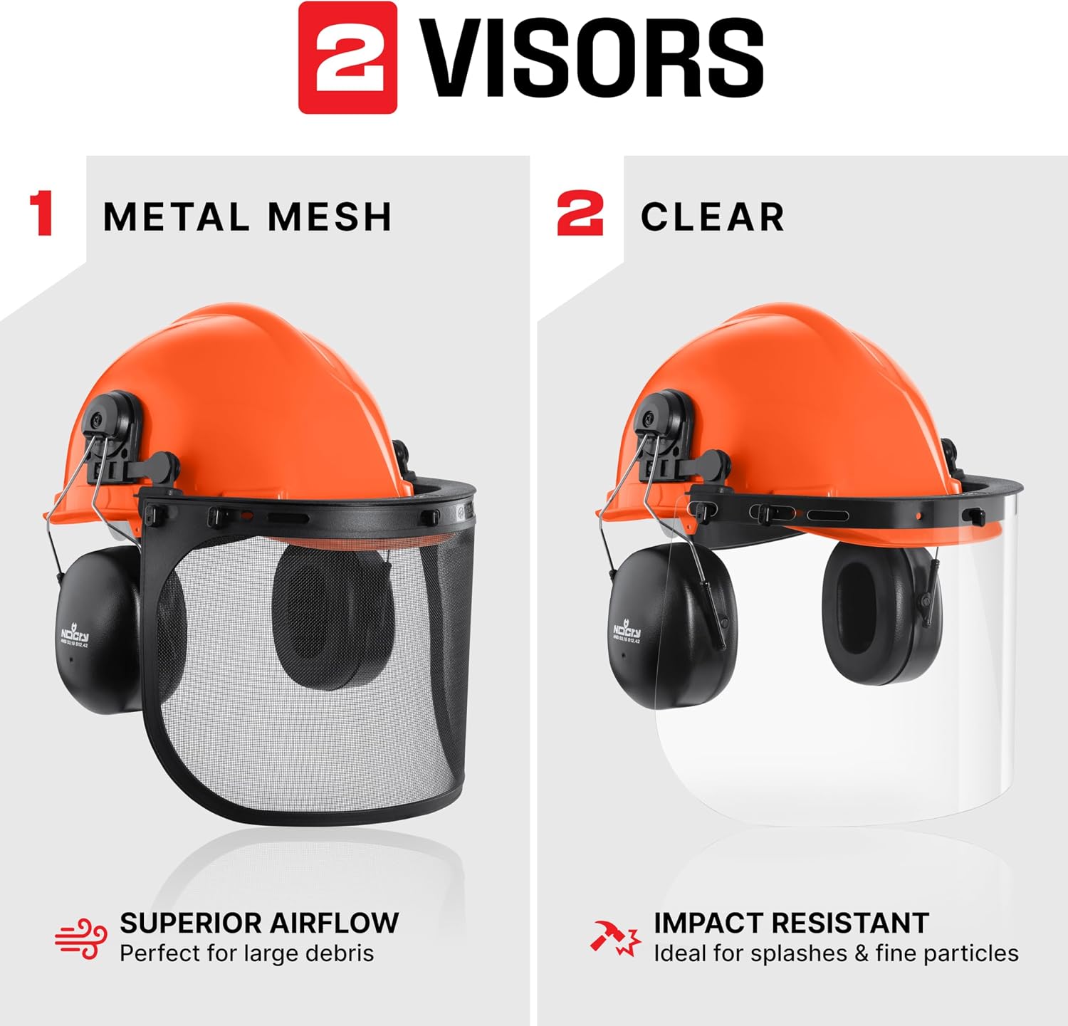 6-in-1 Industrial Chainsaw Helmet with Face Shield and Ear Muffs — Mesh & Clear Plastic Visors Included — ANSI Z89.1