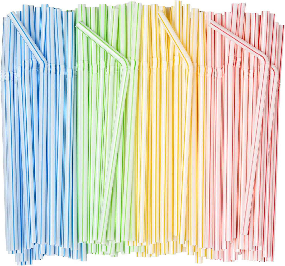 [400 Pack] 7.75"High Flexible Plastic Straws, Disposable Drinking Straws - Striped Assorted Colors