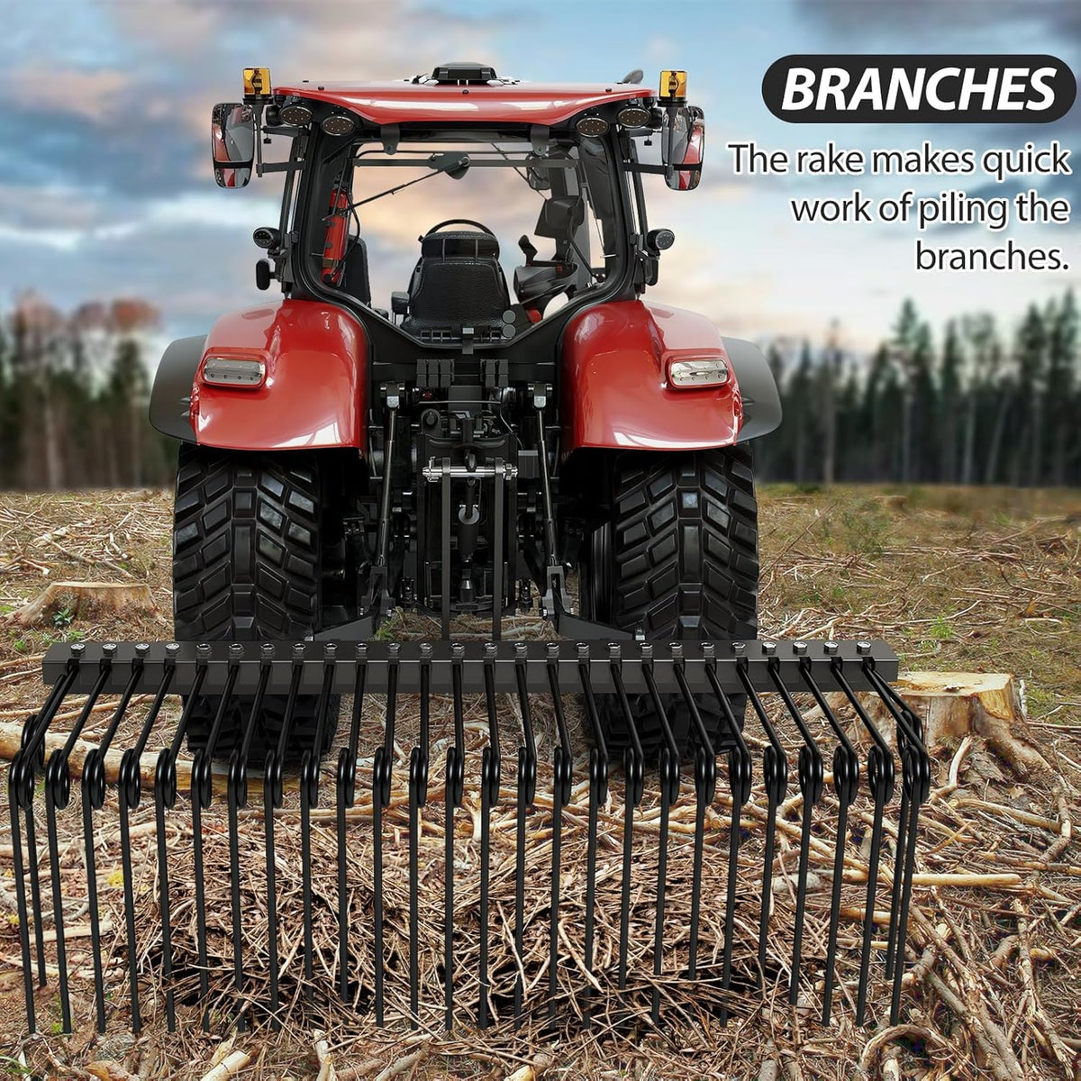 60" Durable Powder Coated Steel Pine Straw Rake, Steel Spring Landscape Rake for Leaves, Pine Needles, Straw, and