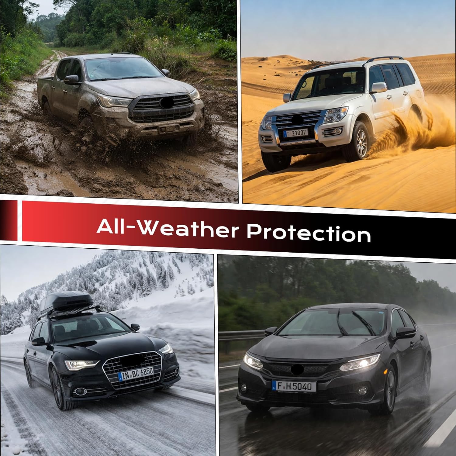 Car Mats Full Set, All Weather Car Floor Mats for Cars, Waterproof Automotive Floor Mats with Anti-Slip Backing