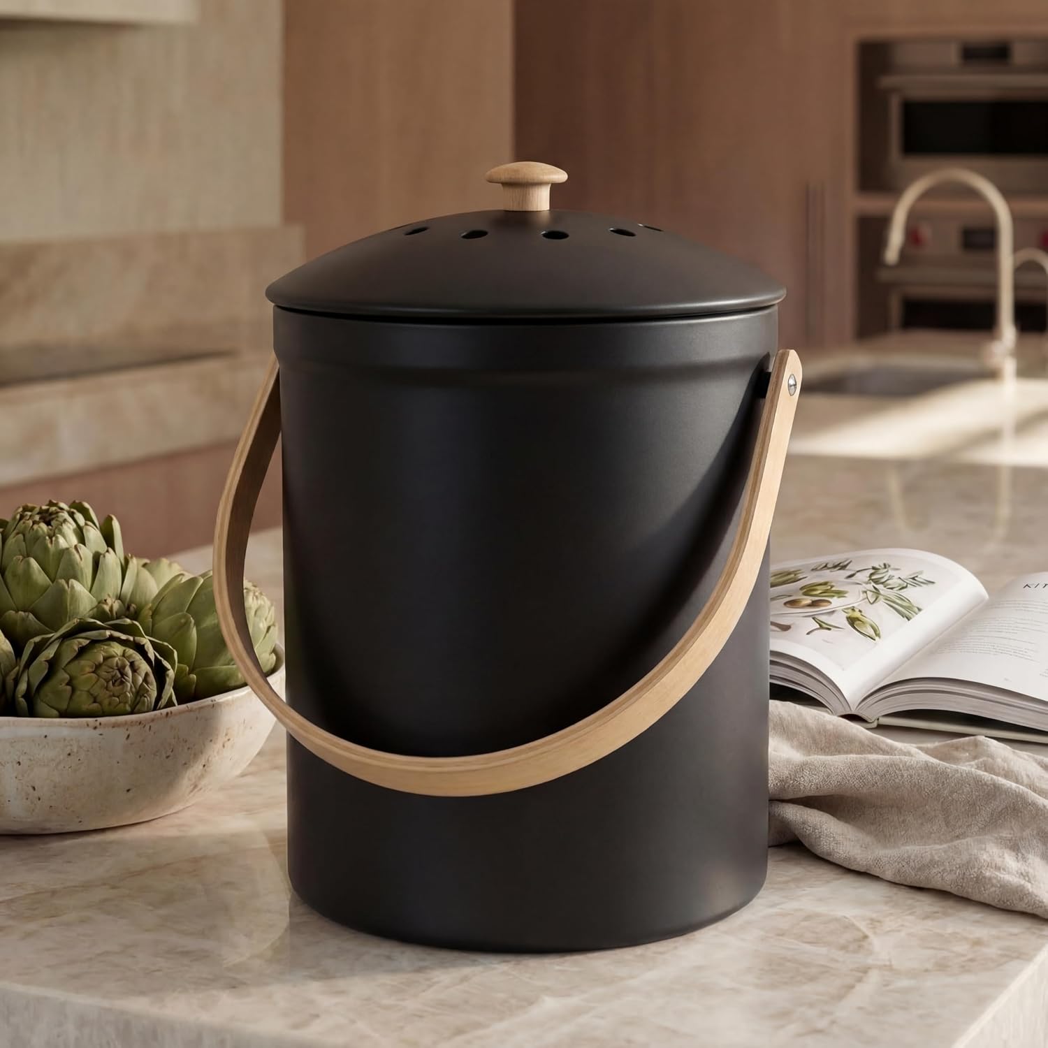 Beautiful Kitchen Compost Bin with Smell Proof Lid - Rust Proof and Odorless Compost Bucket for Your Countertop with