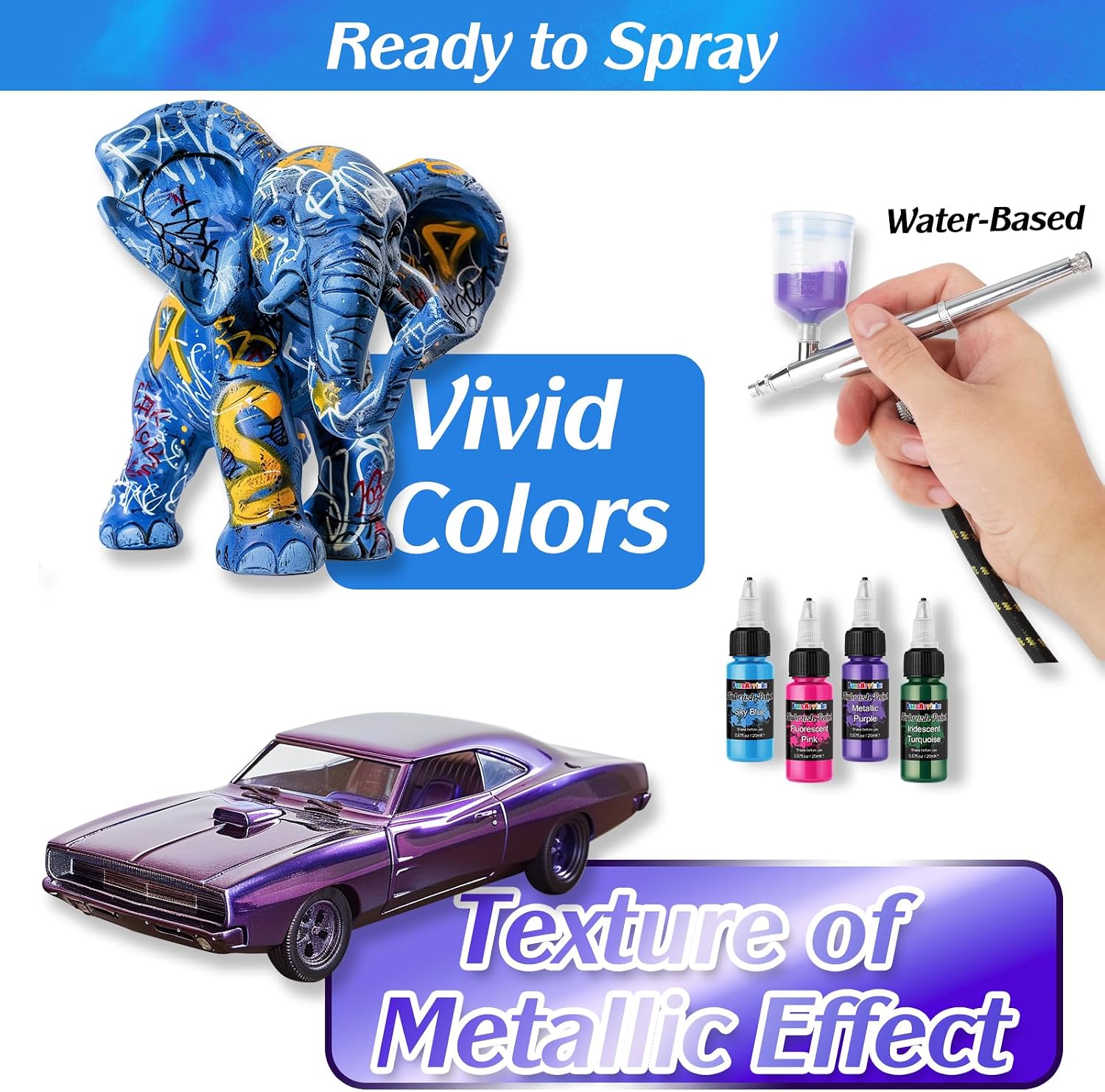Airbrush Paint, 59 Colors with 7 Thinners, 20 ml/Bottle | Acrylic Air Brush Painting Set, Ready to Spray Water-Based