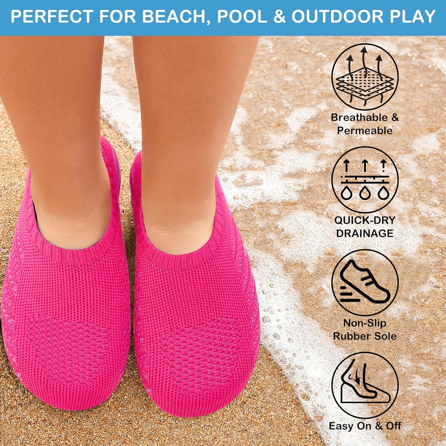 Kids Water Shoes Quick-Dry Barefoot Aqua Socks for Beach Swim | Toddler Slippers, Lightweight Slip-On, Breathable