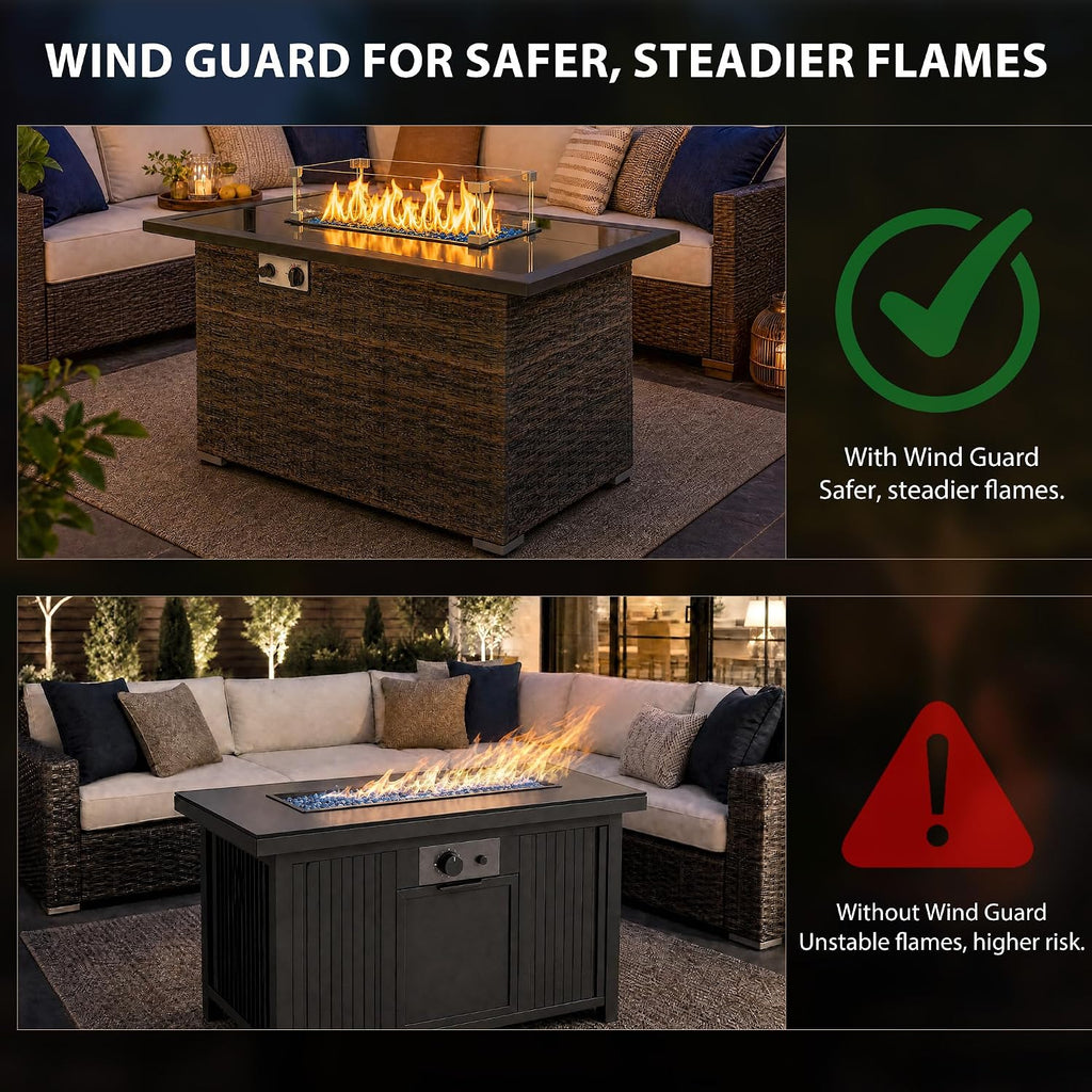 44" Propane Fire Pit Table with Tempered Glass Top, Lid, Brown