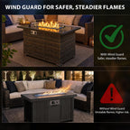 44" Propane Fire Pit Table with Tempered Glass Top, Lid, Brown