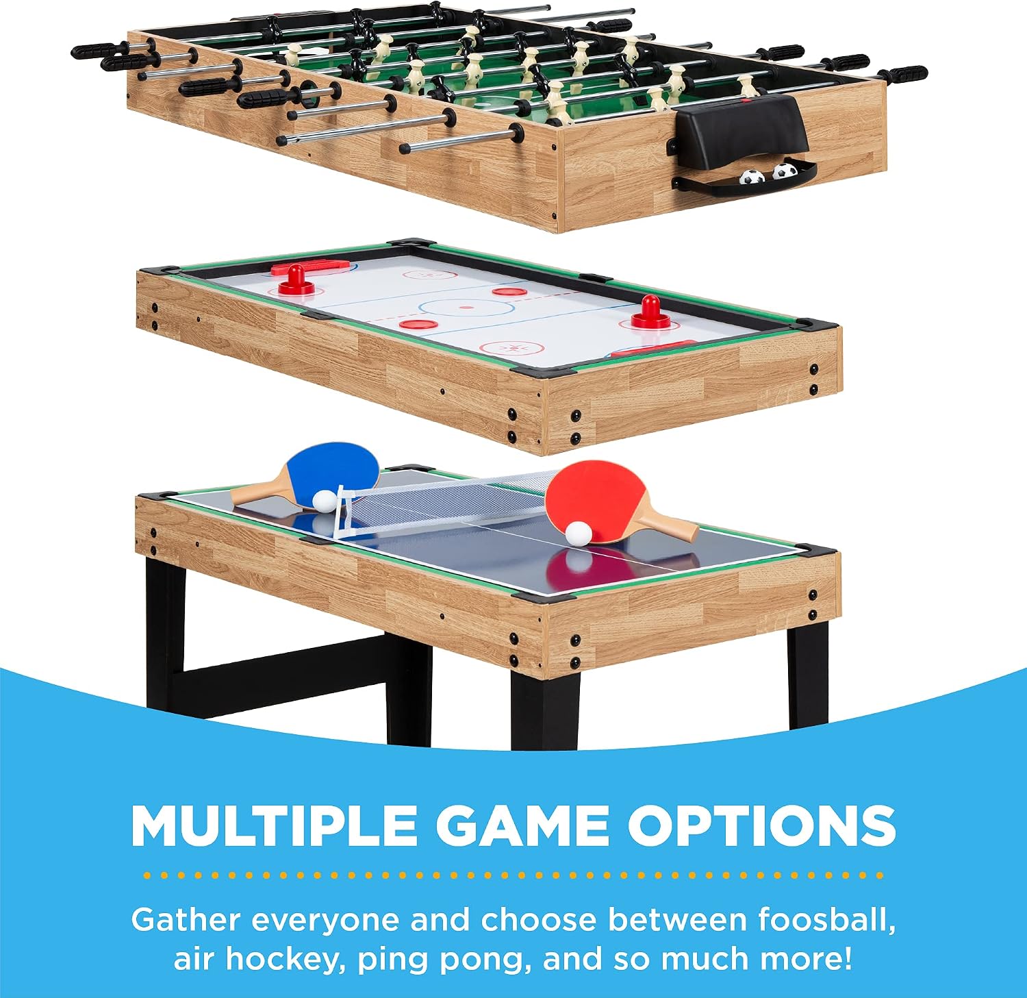 2x4ft Combo Game Table Set for Home, Game Room, Friends & Family w/Hockey, Foosball, Pool, Shuffleboard, Ping Pong