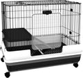 2-Level Small Animal Cage Rabbit Hutch with Wheels for Bunny Black | Removable Tray, Platform and Ramp