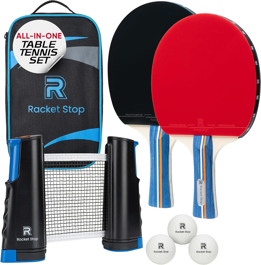 Velocity Table Tennis Paddle Set – 2 Ping Pong Rackets with ITTF-Approved Rubber, Retractable Net System, 3-Star