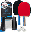 Velocity Table Tennis Paddle Set – 2 Ping Pong Rackets with ITTF-Approved Rubber, Retractable Net System, 3-Star