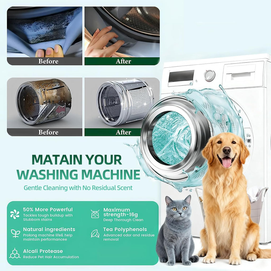 Washer Cleaner Tablets 12-Pack deep clean Pet Hair & Odor Remover