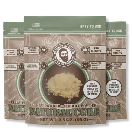 Bearded Butchers Natural Cure, 3.5 oz Pack of 3 – Celery Juice Powder & Cherry Powder for 75 lbs Meat (25lbs per