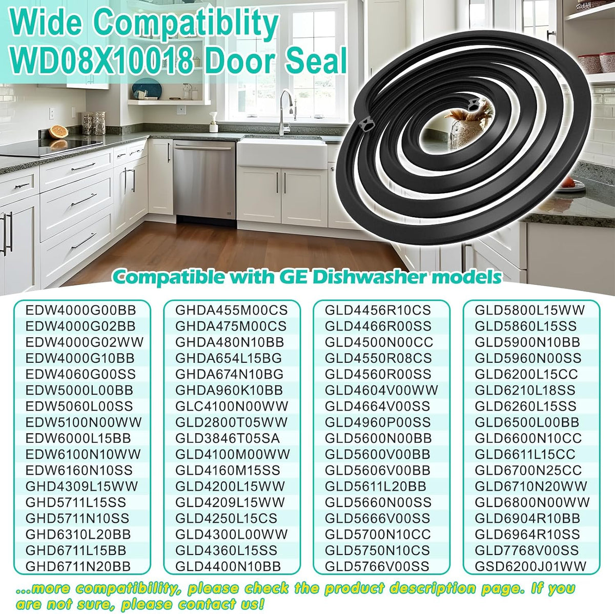 WD08X10018 Dishwasher Door Gasket Seal Replacement for GE Hotpoint