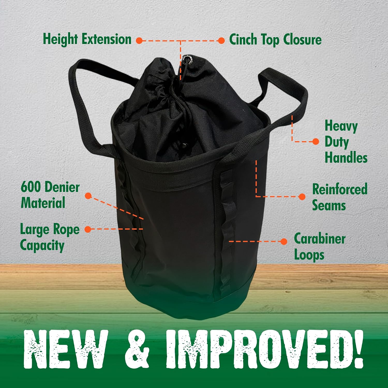 Large Arborist Rope Bag - Bucket Style Storage Bag | Arborist Equipment | Tree Climbing Gear | Heavy Duty Nylon Gear