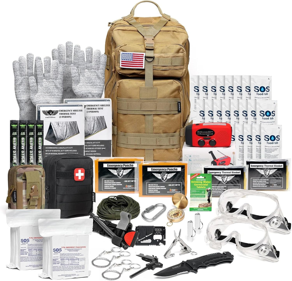 Complete 72 Hours Earthquake Bug Out Bag Emergency Survival Kit for Family. Be Prepared for Hurricanes, Floods