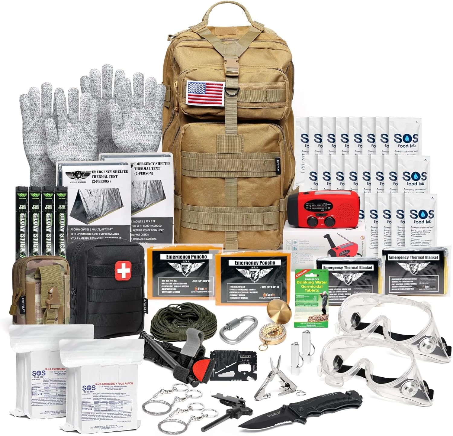 Complete 72 Hours Earthquake Bug Out Bag Emergency Survival Kit for Family. Be Prepared for Hurricanes, Floods