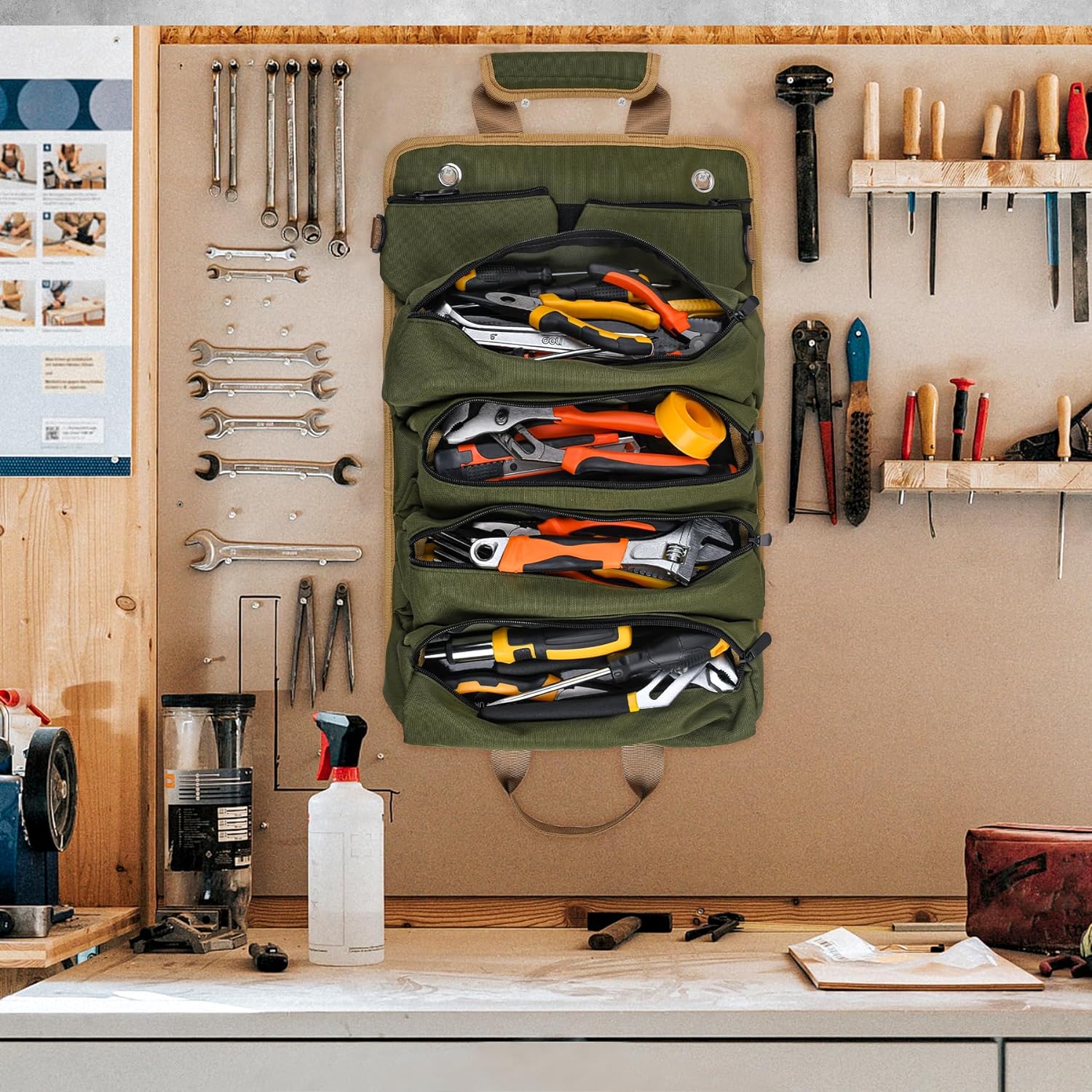 Tool Bag, Tool Bags for Men, Heavy Duty Tool Organizer, Portable Roll Up Tool Bag Gifts For Him, Mechanic