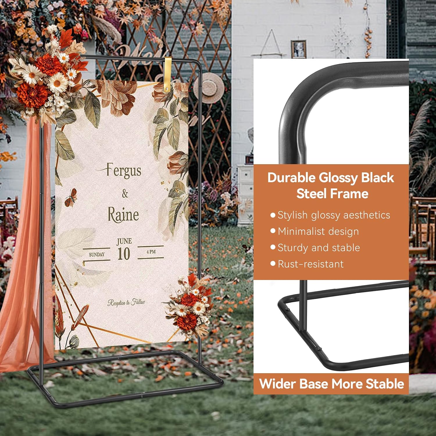 Wedding Welcome Sign Heavy Duty Black Easel Stand With 4 Leather Strap | 68”x31”x 20” Welcome to Our Wedding Sign