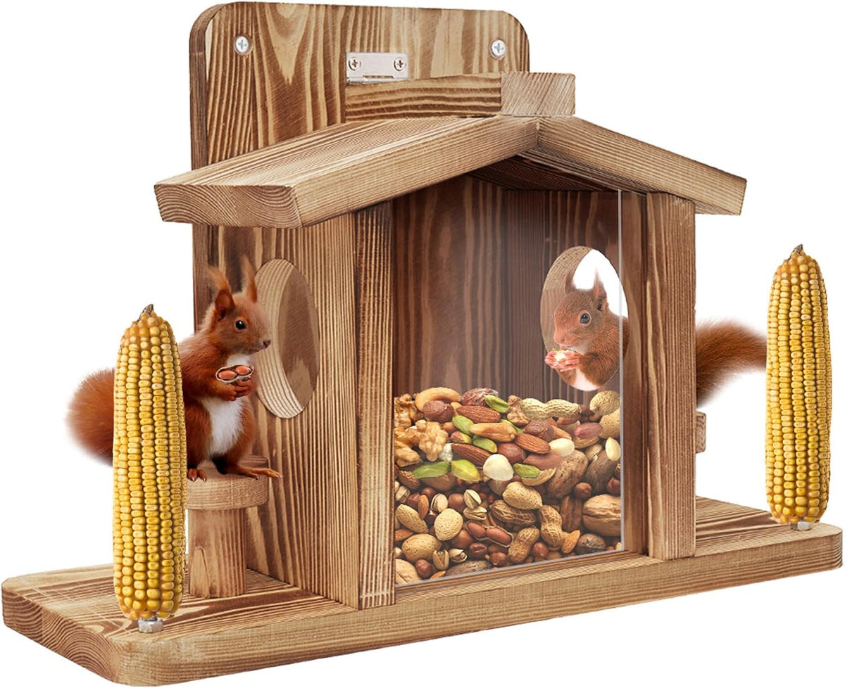 Squirrel Feeder for Outside, Durable Wooden Squirrel Feeder Platform, Funny Squirrel Houses Picnic Table, Squirrel