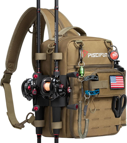 Fishing Tackle Backpack, 3-Way Carry with Rod Holders | 16 smart pockets, 2 rod holders, Rain cover, Breathable back