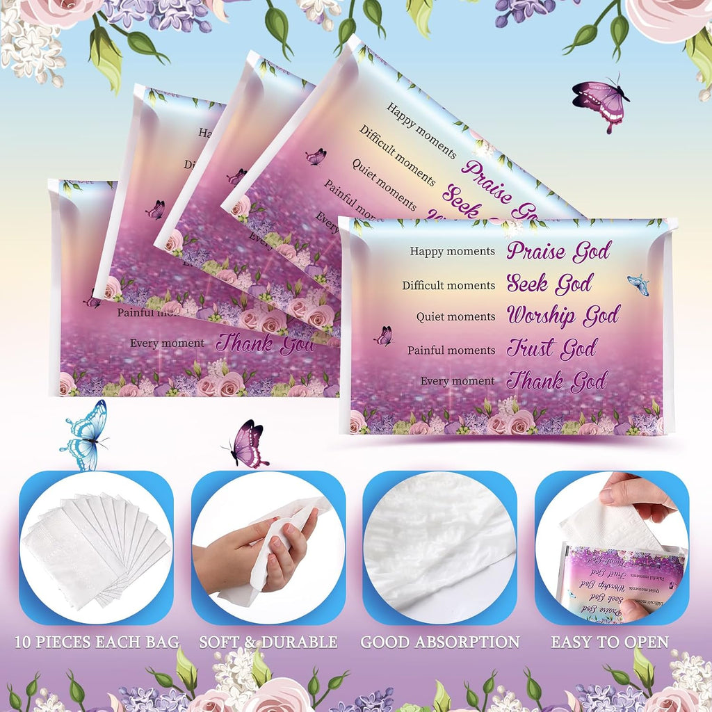 60 Pack Pocket Tissues Travel Christian,3 Ply,Butterfly