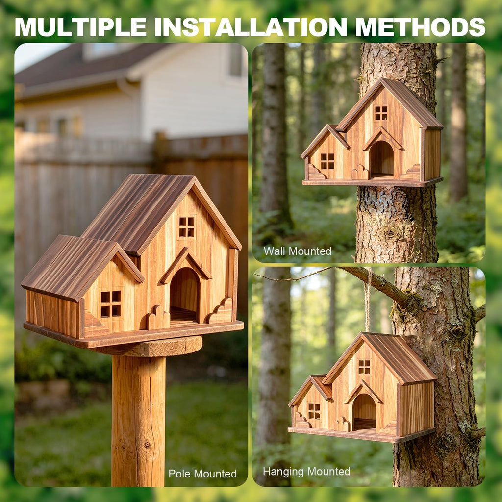 Bird Houses for Outside, Wooden Hanging Birdhouse with Spacious Space, Outdoor Bird Nest for Bluebirds, Finches